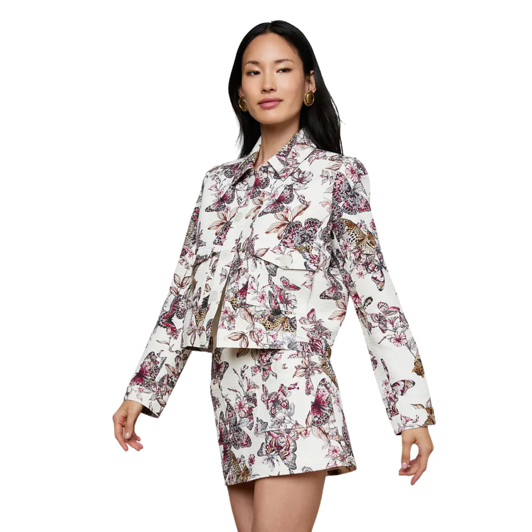 Nyx Crop Jacket in Sepia Brown Multi Abstract Swirl