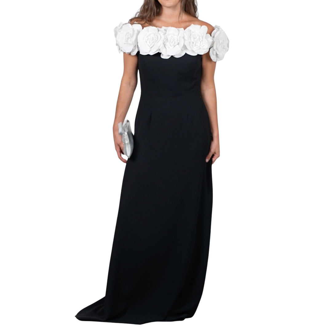 Off Shoulder Catherine Sheath Gown in Techno Crepe