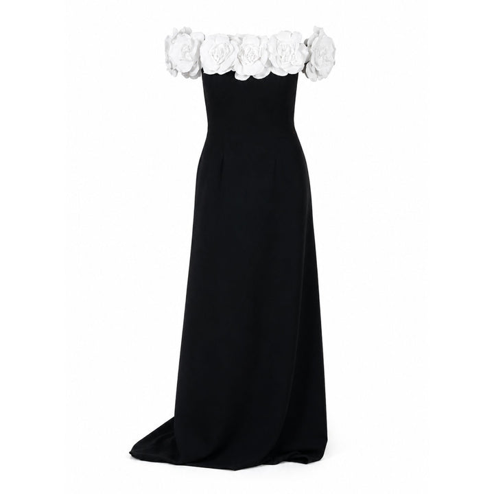 Off Shoulder Catherine Sheath Gown in Techno Crepe