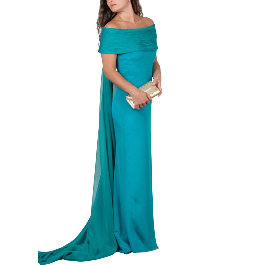 Off Shoulder Ripple Collar Gown With Back Floats