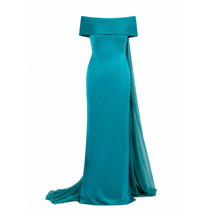 Off Shoulder Ripple Collar Gown With Back Floats