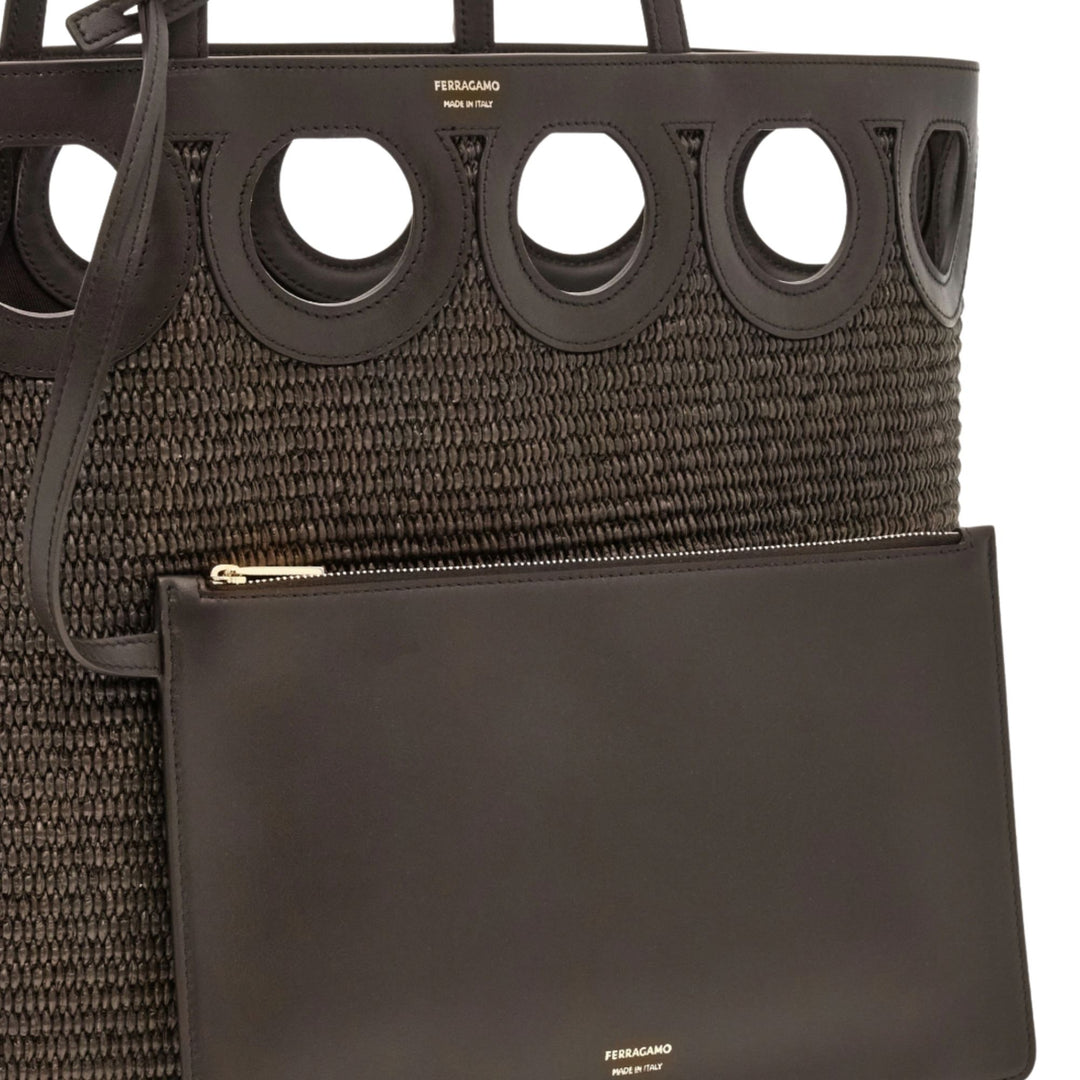 Gancio Frame Raffia Medium Tote