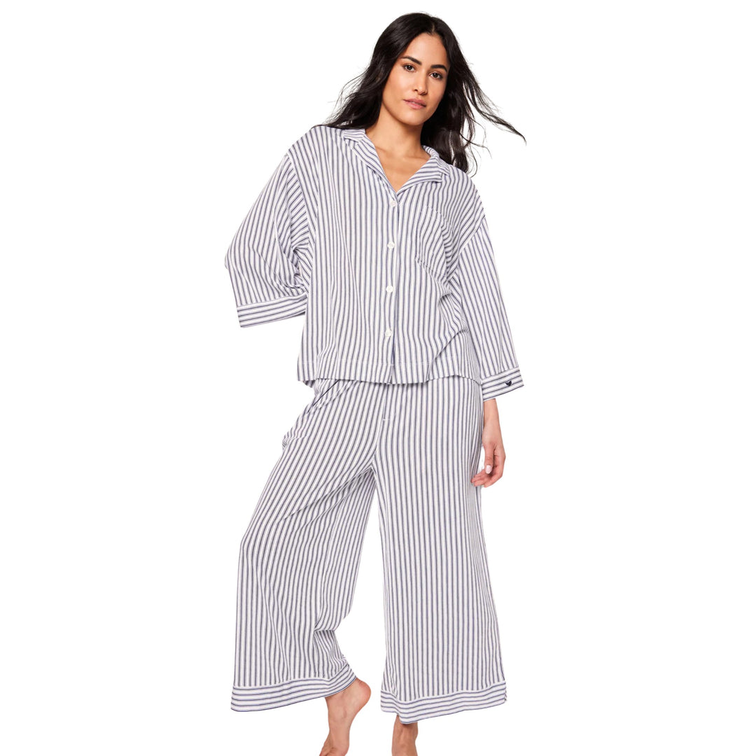 Olivia Wide Leg Pajama in Navy French Ticking