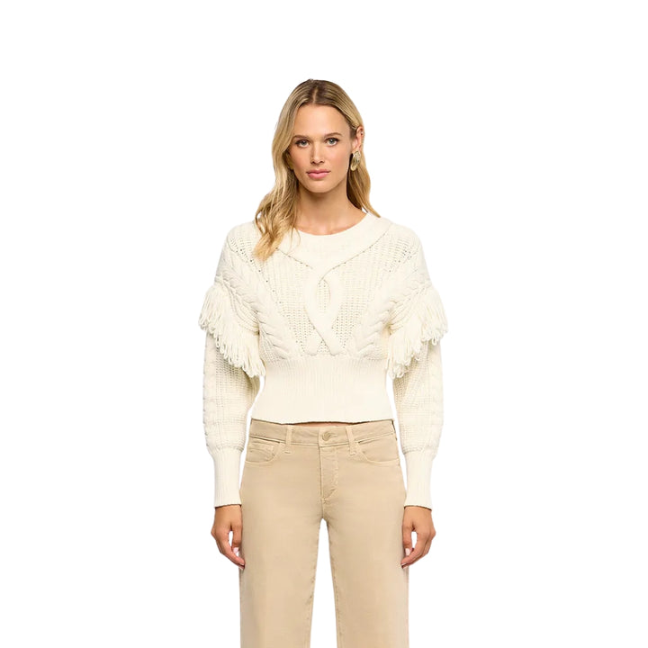 Ottavia Lace Back Cable Pullover in Ivory