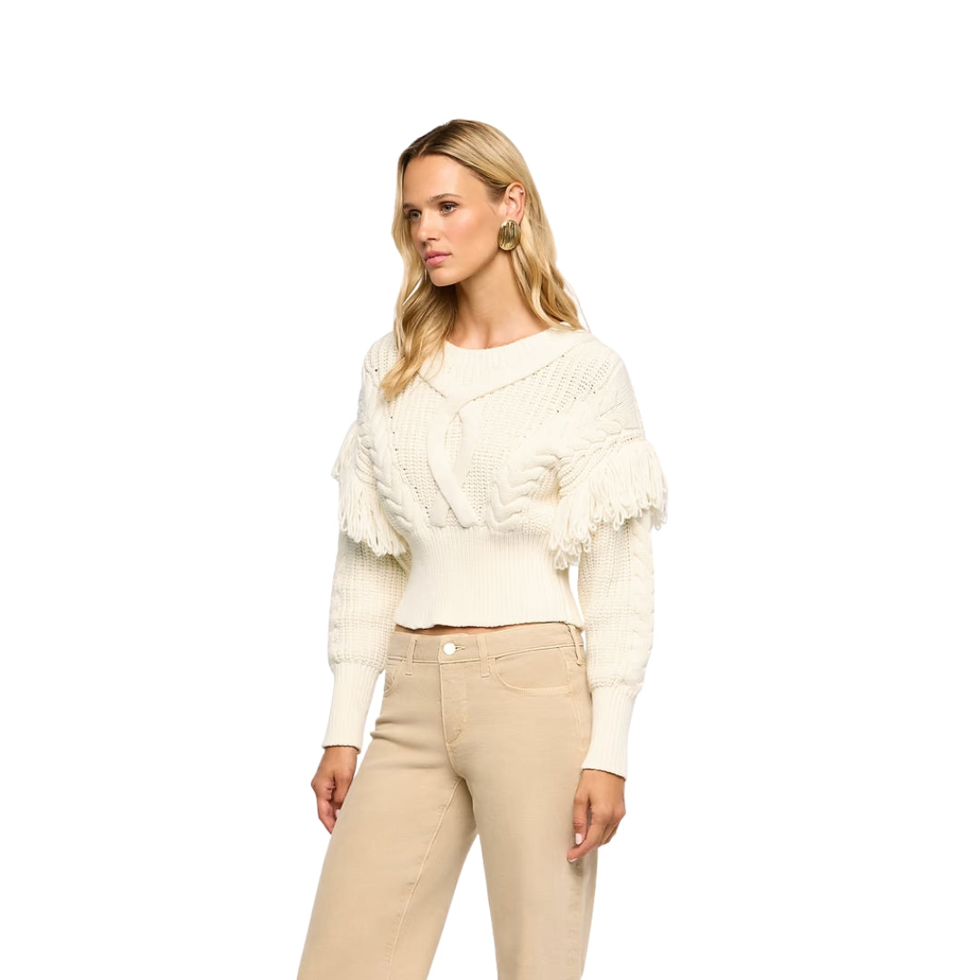 Ottavia Lace Back Cable Pullover in Ivory