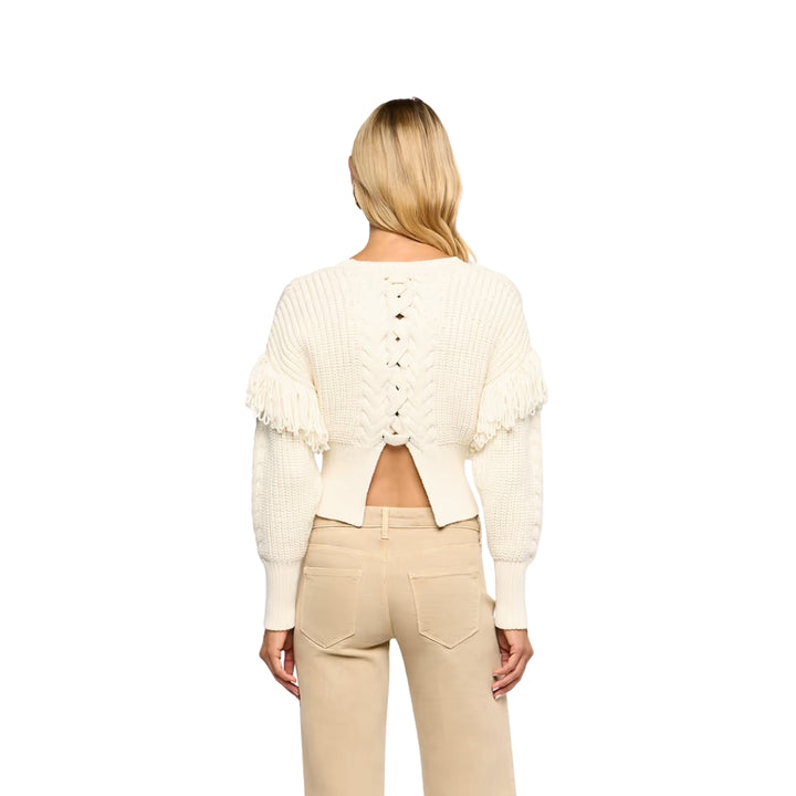 Ottavia Lace Back Cable Pullover in Ivory