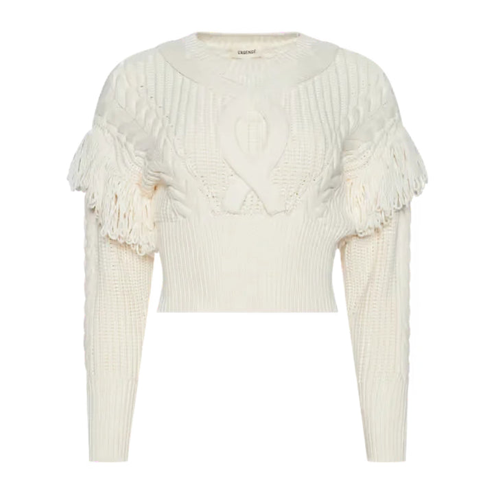 Ottavia Lace Back Cable Pullover in Ivory