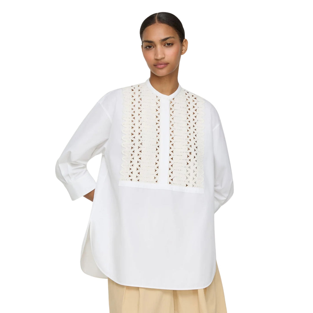 Oversized Knitted Ribbon Bib Front Shirt