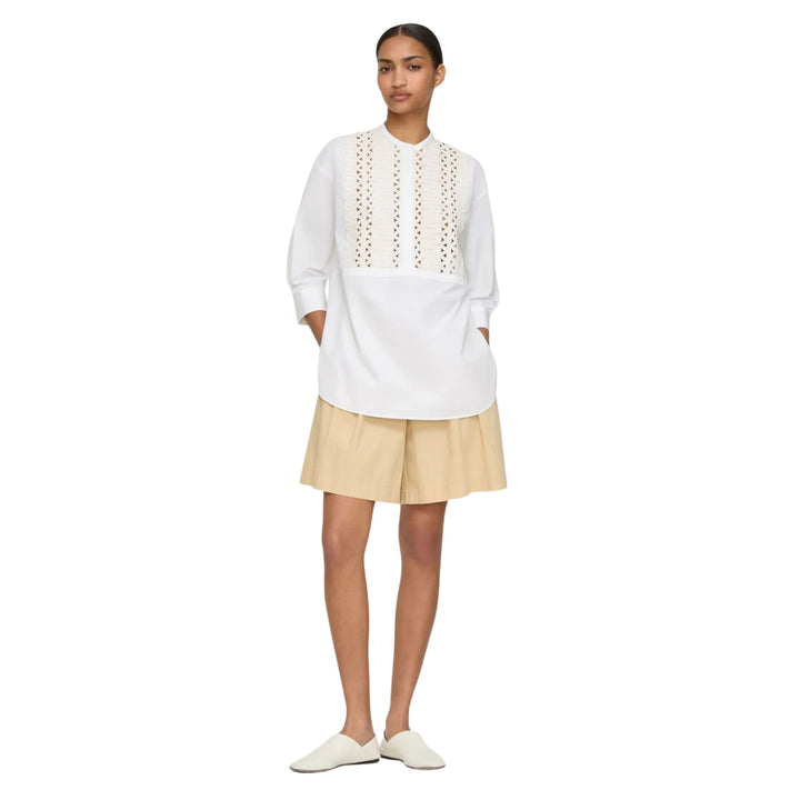 Oversized Knitted Ribbon Bib Front Shirt