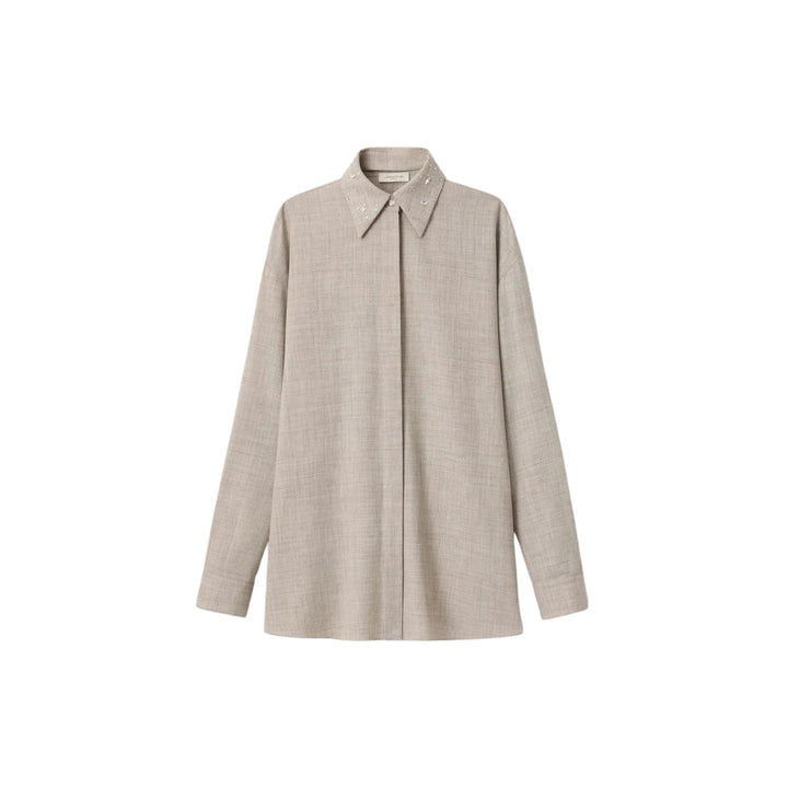 Oversized Shirt with Crystal Beaded Collar