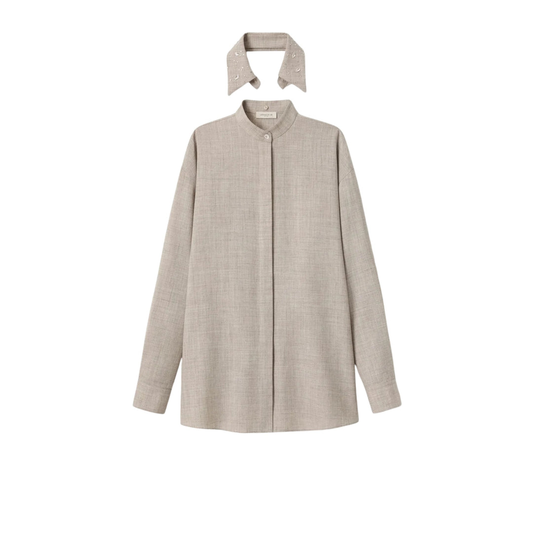 Oversized Shirt with Crystal Beaded Collar