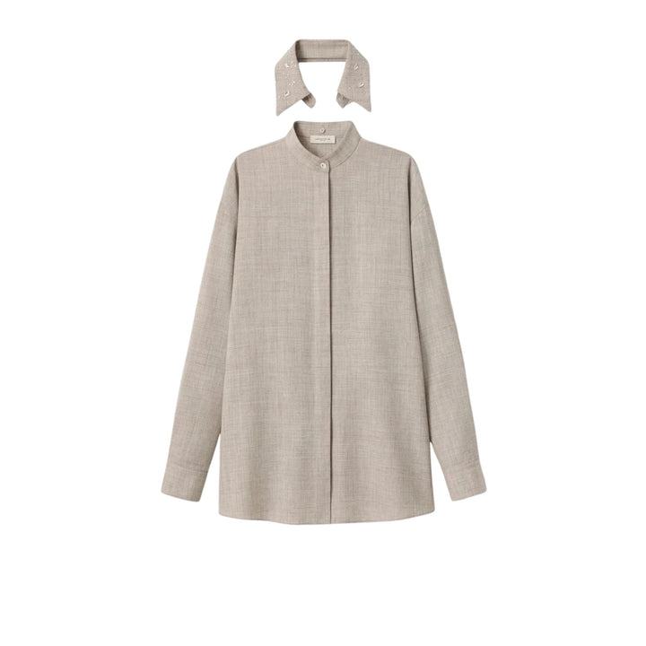 Oversized Shirt with Crystal Beaded Collar