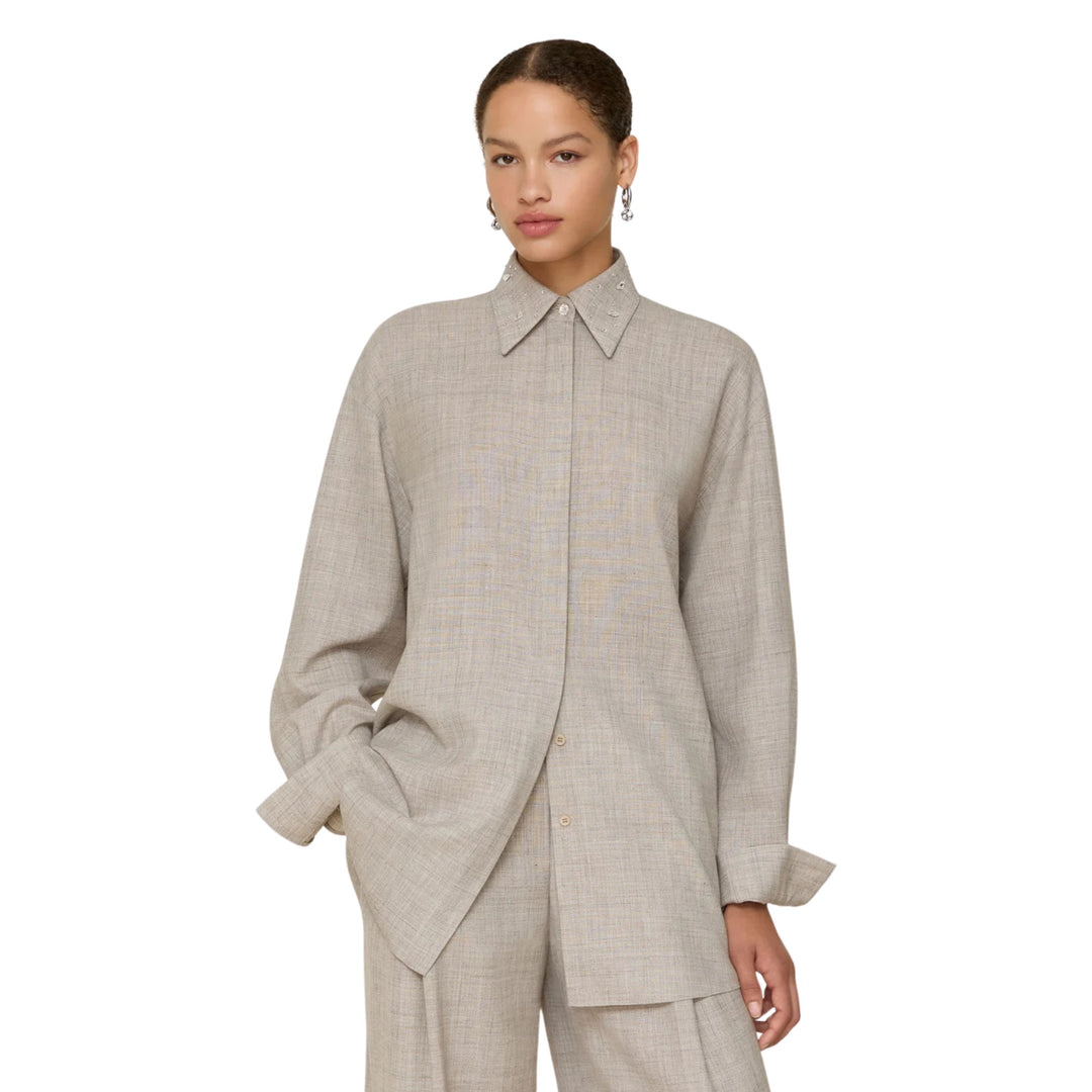 Oversized Shirt with Crystal Beaded Collar