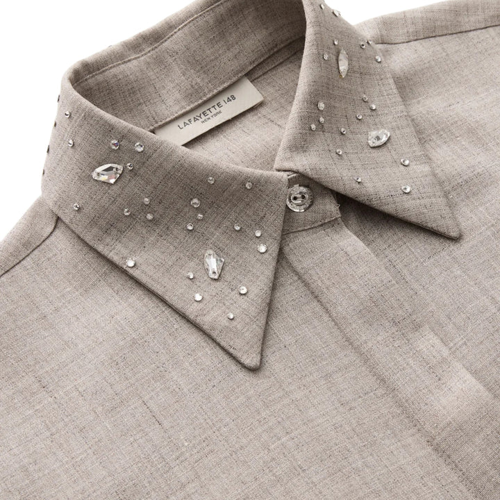 Oversized Shirt with Crystal Beaded Collar