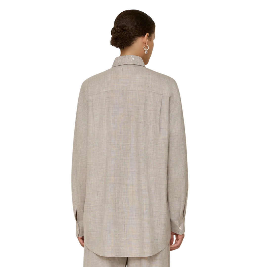 Oversized Shirt with Crystal Beaded Collar
