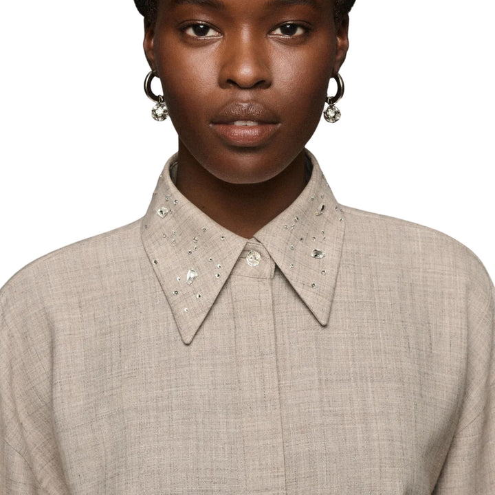 Oversized Shirt with Crystal Beaded Collar