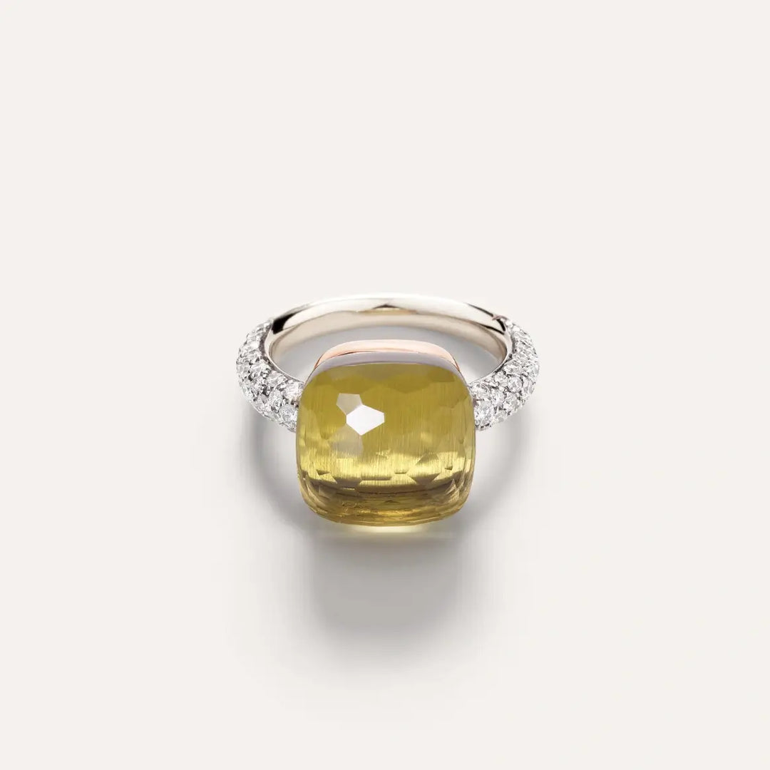 RING NUDO MAXI WG/RG LEMON QUARTZ/DIAMONDS