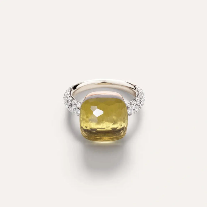 RING NUDO MAXI WG/RG LEMON QUARTZ/DIAMONDS