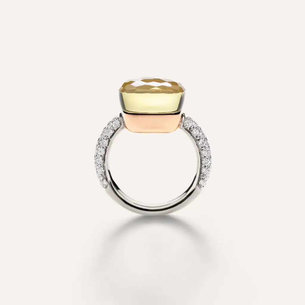 RING NUDO MAXI WG/RG LEMON QUARTZ/DIAMONDS