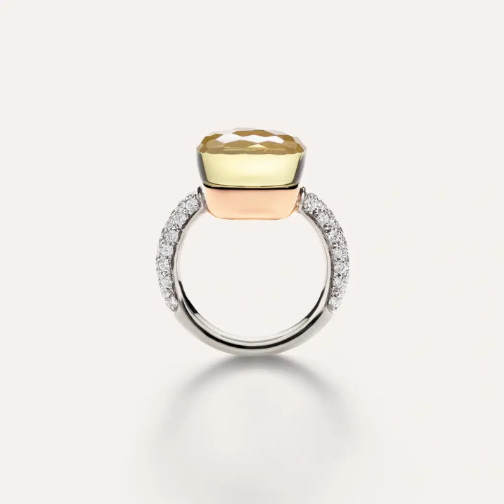 RING NUDO MAXI WG/RG LEMON QUARTZ/DIAMONDS