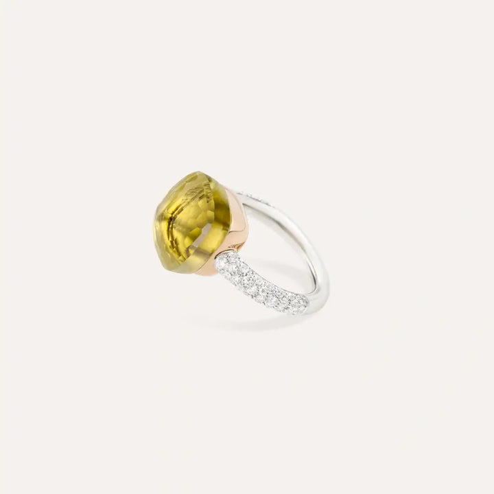RING NUDO MAXI WG/RG LEMON QUARTZ/DIAMONDS
