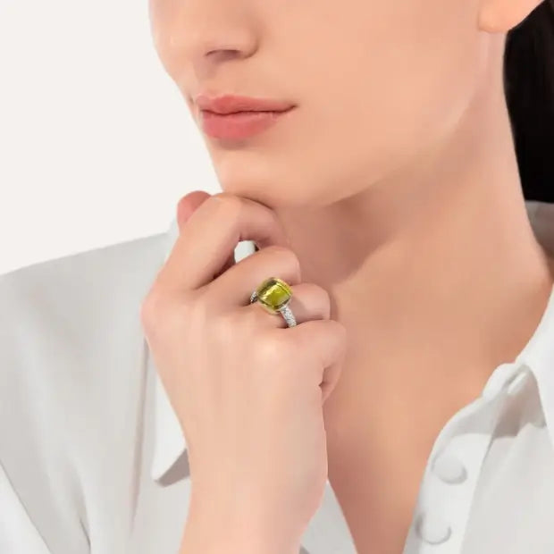 RING NUDO MAXI WG/RG LEMON QUARTZ/DIAMONDS