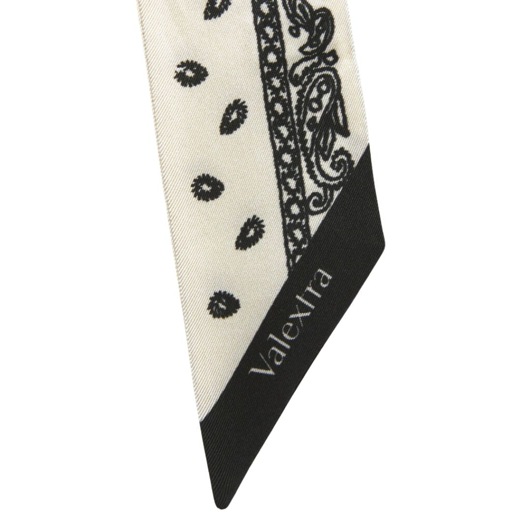 Paisley Silk Band in Pergamena White and Black