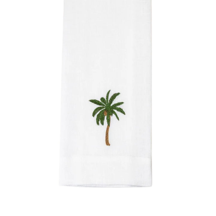 Palm Tree White Linen Towel