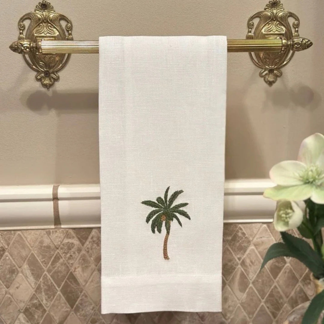 Palm Tree White Linen Towel