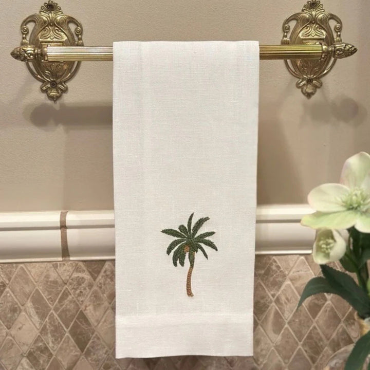 Palm Tree White Linen Towel