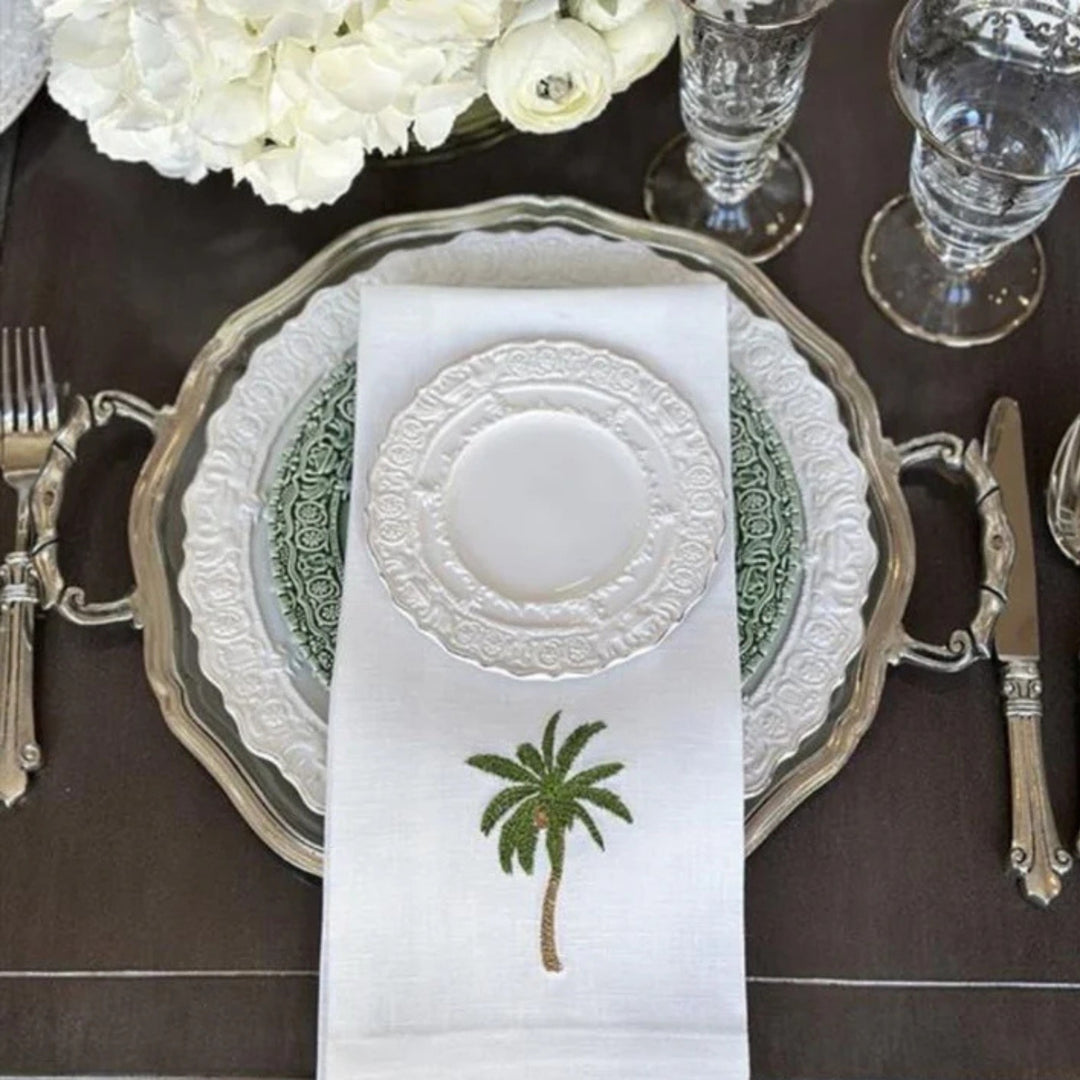 Palm Tree White Linen Towel