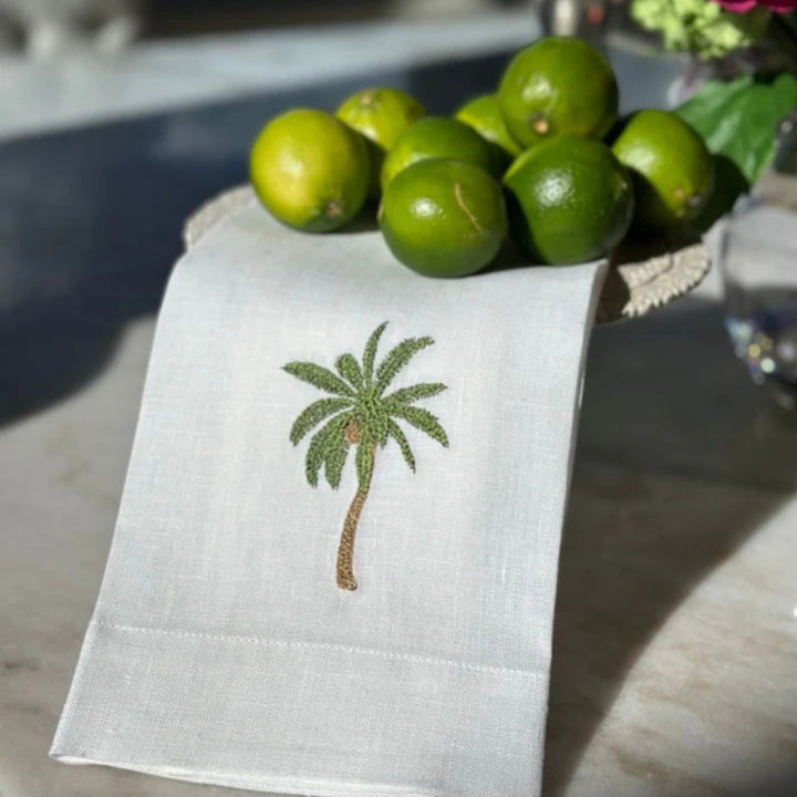 Palm Tree White Linen Towel