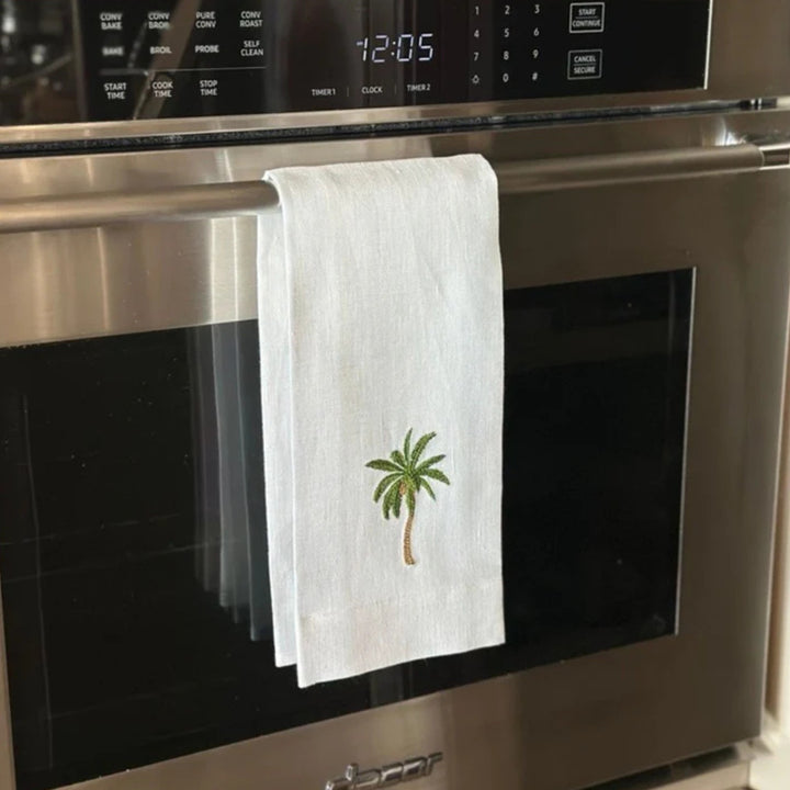 Palm Tree White Linen Towel