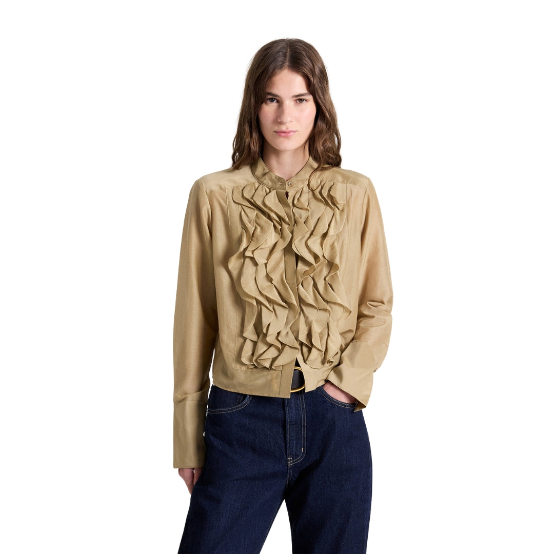 Patti Cotton Silk Organza Top in Kelp