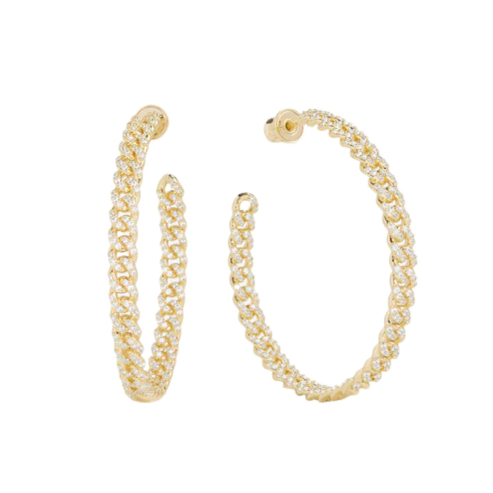 Pave Julian Chain Hoops 2" - Gold/White