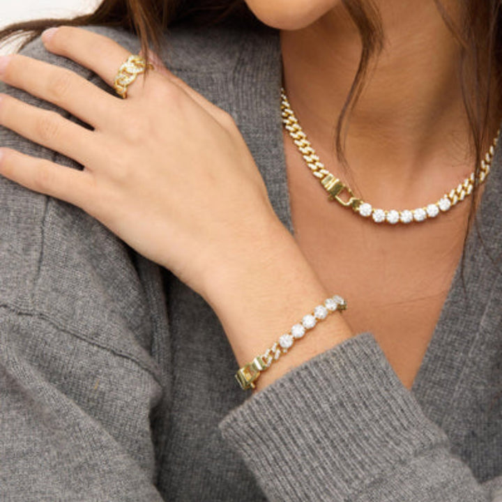 Pave Julian Loves Diamonds Bracelet - Gold/White - Size 6.5