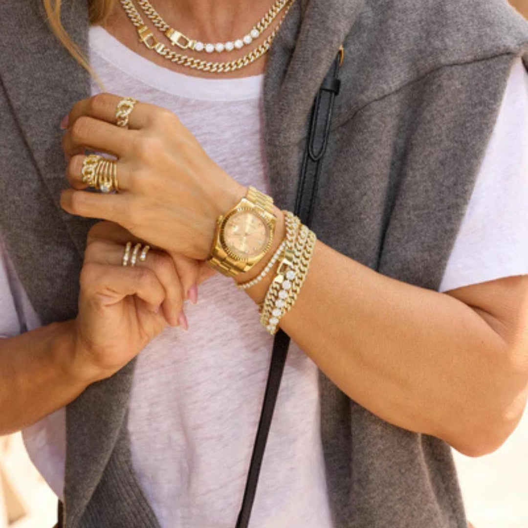 Pave Julian Loves Diamonds Bracelet - Gold/White - Size 6.5