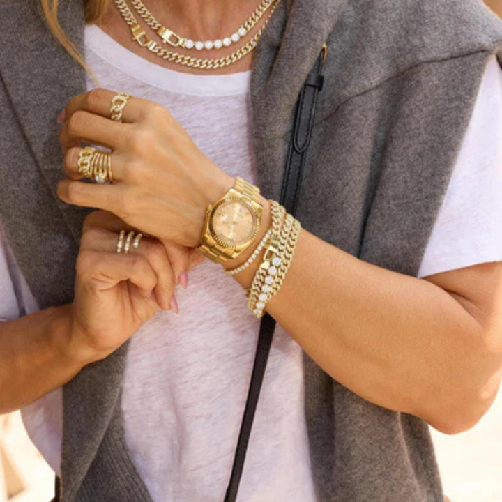 Pave Julian Loves Diamonds Bracelet - Gold/White - Size 6.5