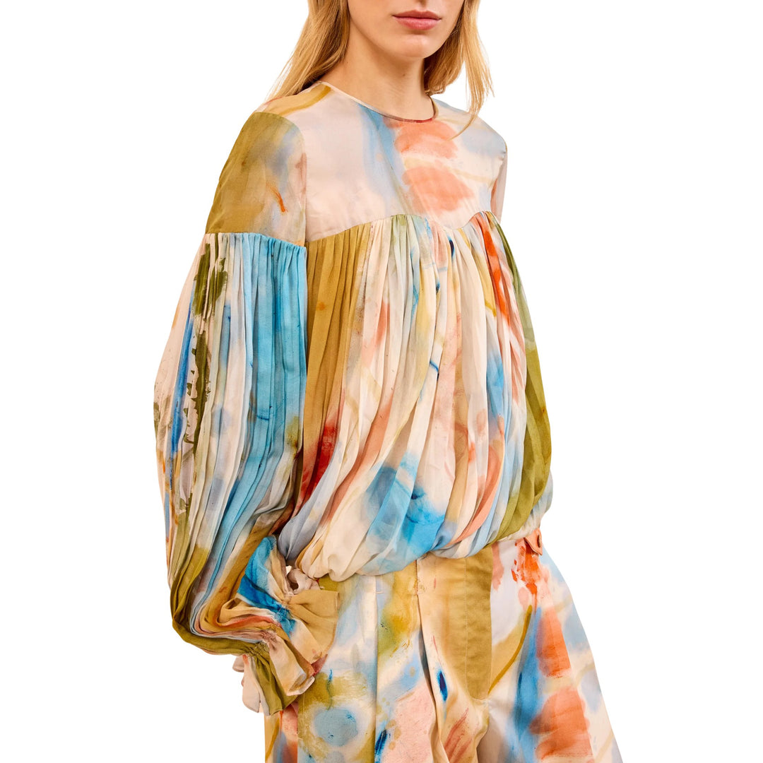 Pearl  Long Sleeves Silk Blouse in Western Dream