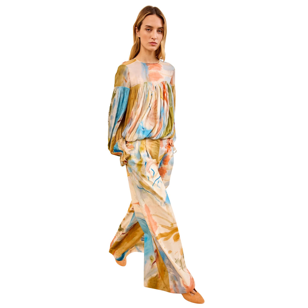 Pearl  Long Sleeves Silk Blouse in Western Dream