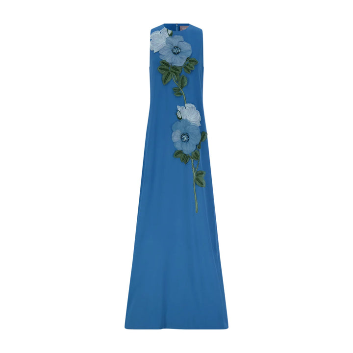 Peony Embroidered Fluid Crepe Francie Gown in Mallard/Mallard