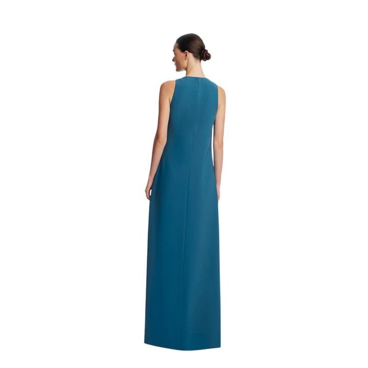 Peony Embroidered Fluid Crepe Francie Gown in Mallard/Mallard