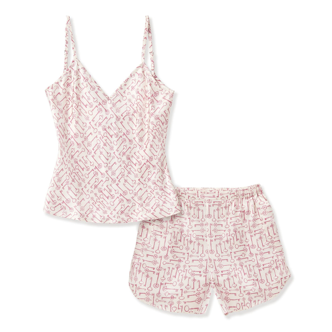Womens Silk Cami Short Pajama Set in Key to My Heart