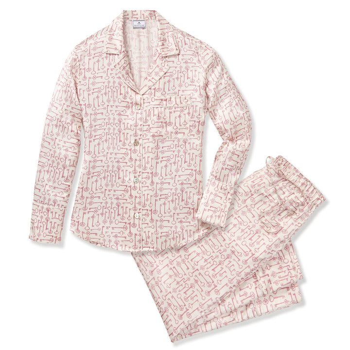 Womens Silk Pajama Set in Key to My Heart