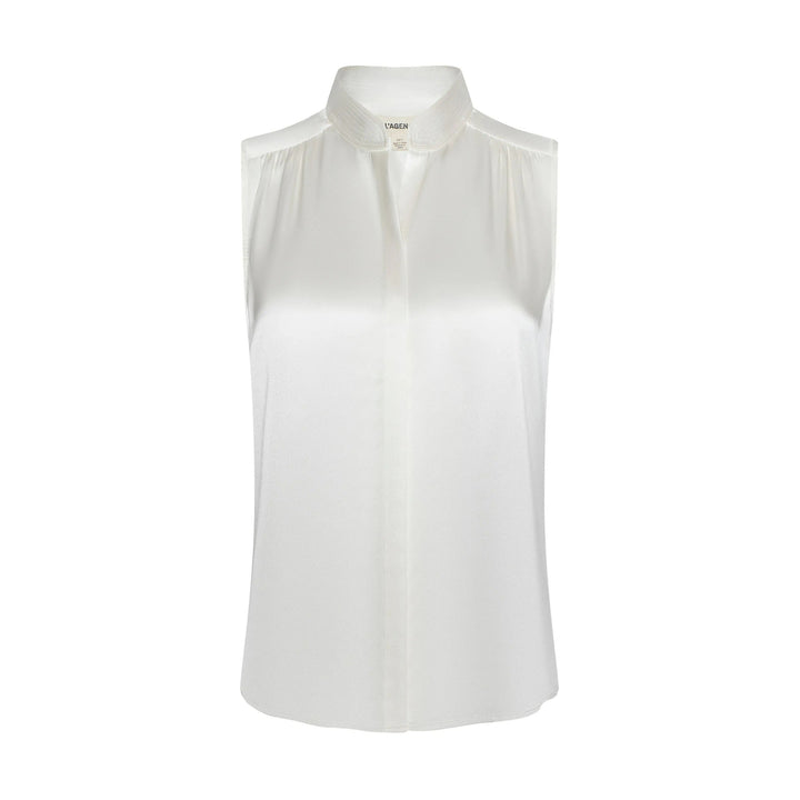 Phoebe Sleeveless Band Collar Blouse in Ivory