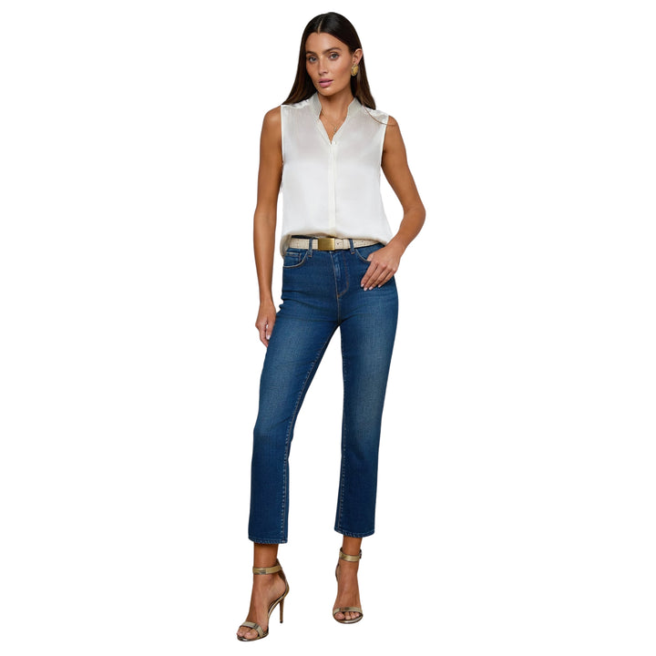 Phoebe Sleeveless Band Collar Blouse in Ivory