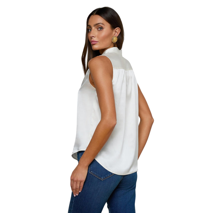 Phoebe Sleeveless Band Collar Blouse in Ivory