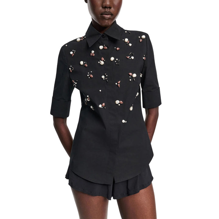 Poplin Power Blouse in pure black