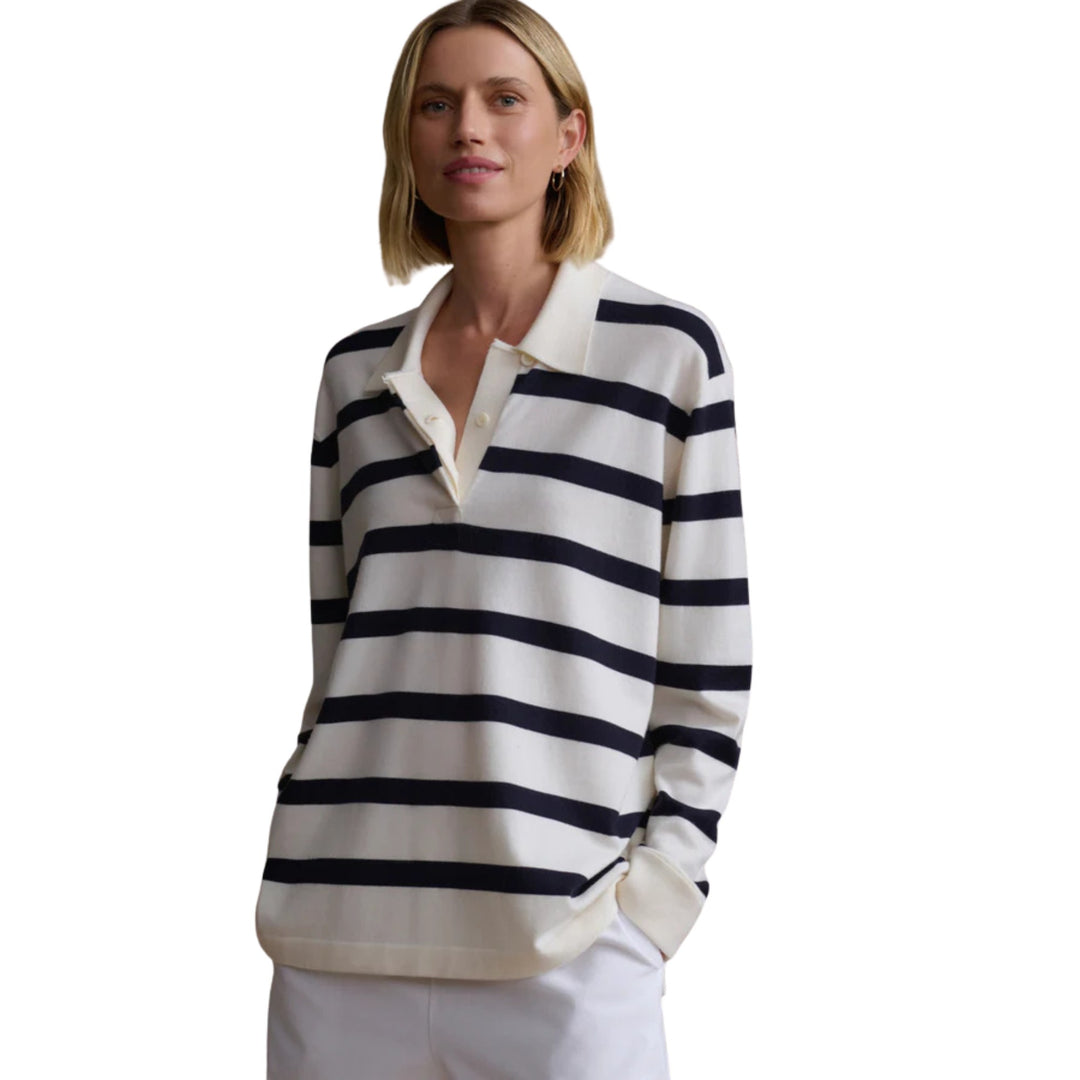 Post Pullover in Ivory/Navy Stripe