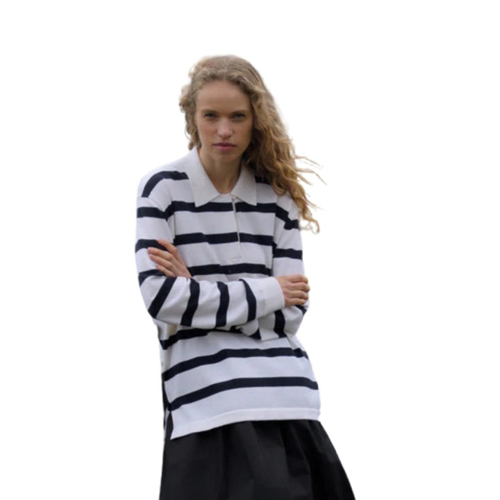 Post Pullover in Ivory/Navy Stripe